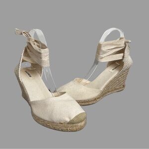 Pull & Bear Wedge Espadrille Ivory Sandals Made in Spain EUR 40 US 9- 9.5